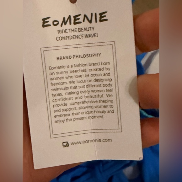 Medium Blue One-Piece Swimsuit With Light Blue Trim by Eomenie Sz Small NWT - Picture 7 of 10